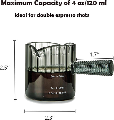 Juego de tazas medidoras de vidrio para espresso gris con mango de vidrio doble boquilla capacidad 4 oz paquete de 2