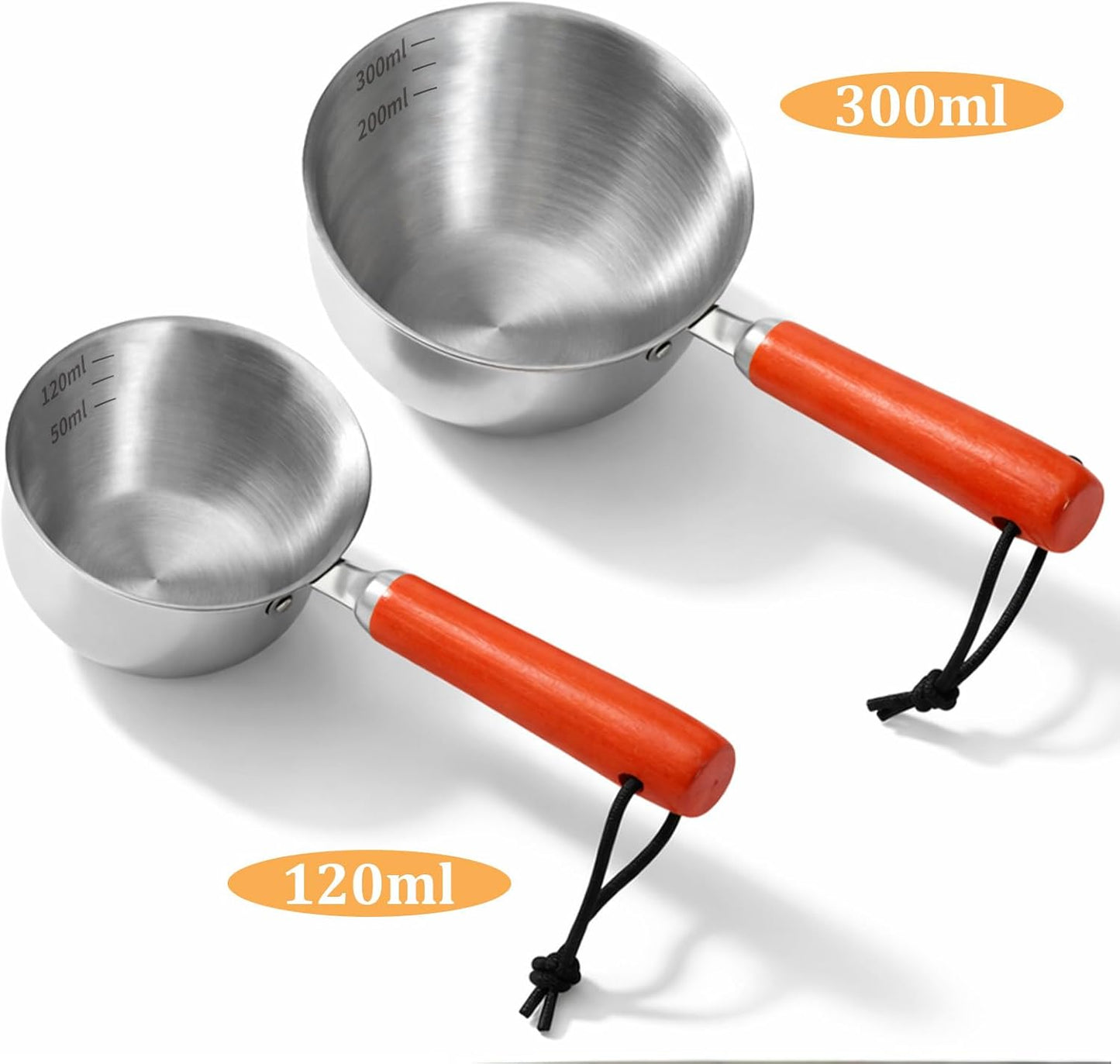 Paquete de 2 mini cacerolas acero inoxidable con mango de madera y boquillas dobles