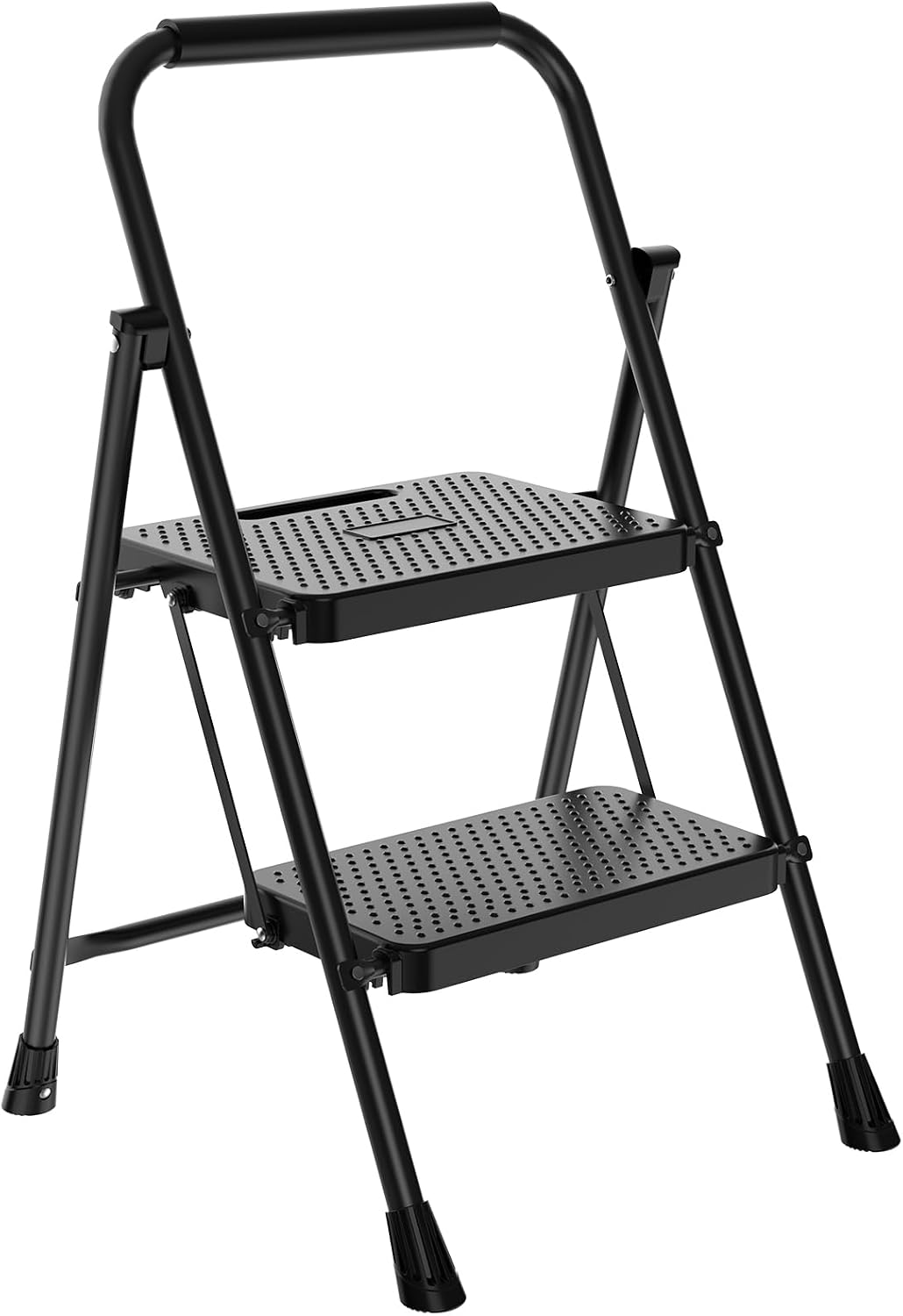 Escalera plegable 2 escalones acero negro antideslizante