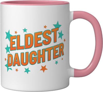 Taza cerámica retro estrellas familia para niñas rosa/blanco