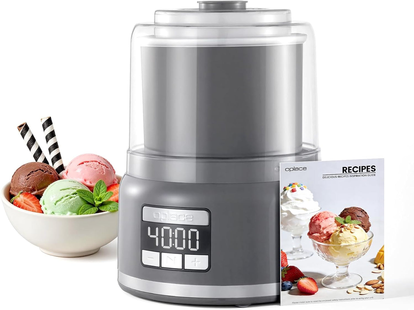 Máquina helado 2.1qt pot aluminio motor digital gris