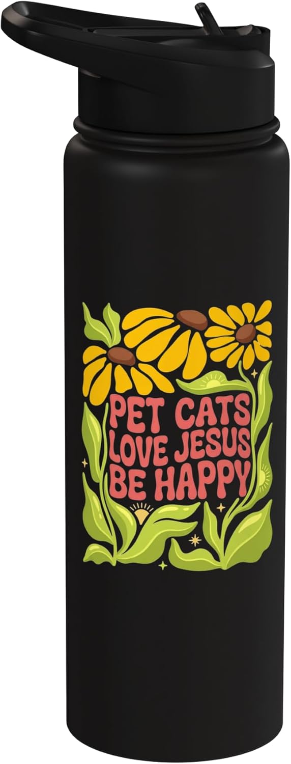 Botella agua acero inox aislada estilo boho con flores