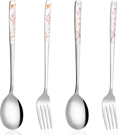 Set 4 tenedores y cucharas coreanas acero inox