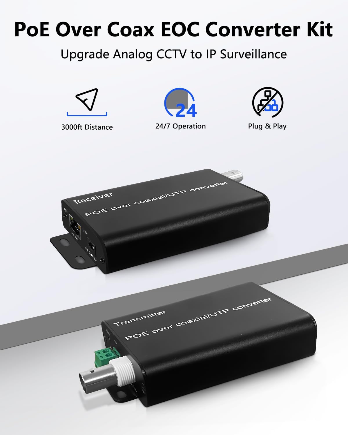 Convertidor POE sobre coaxial para vigilancia IP