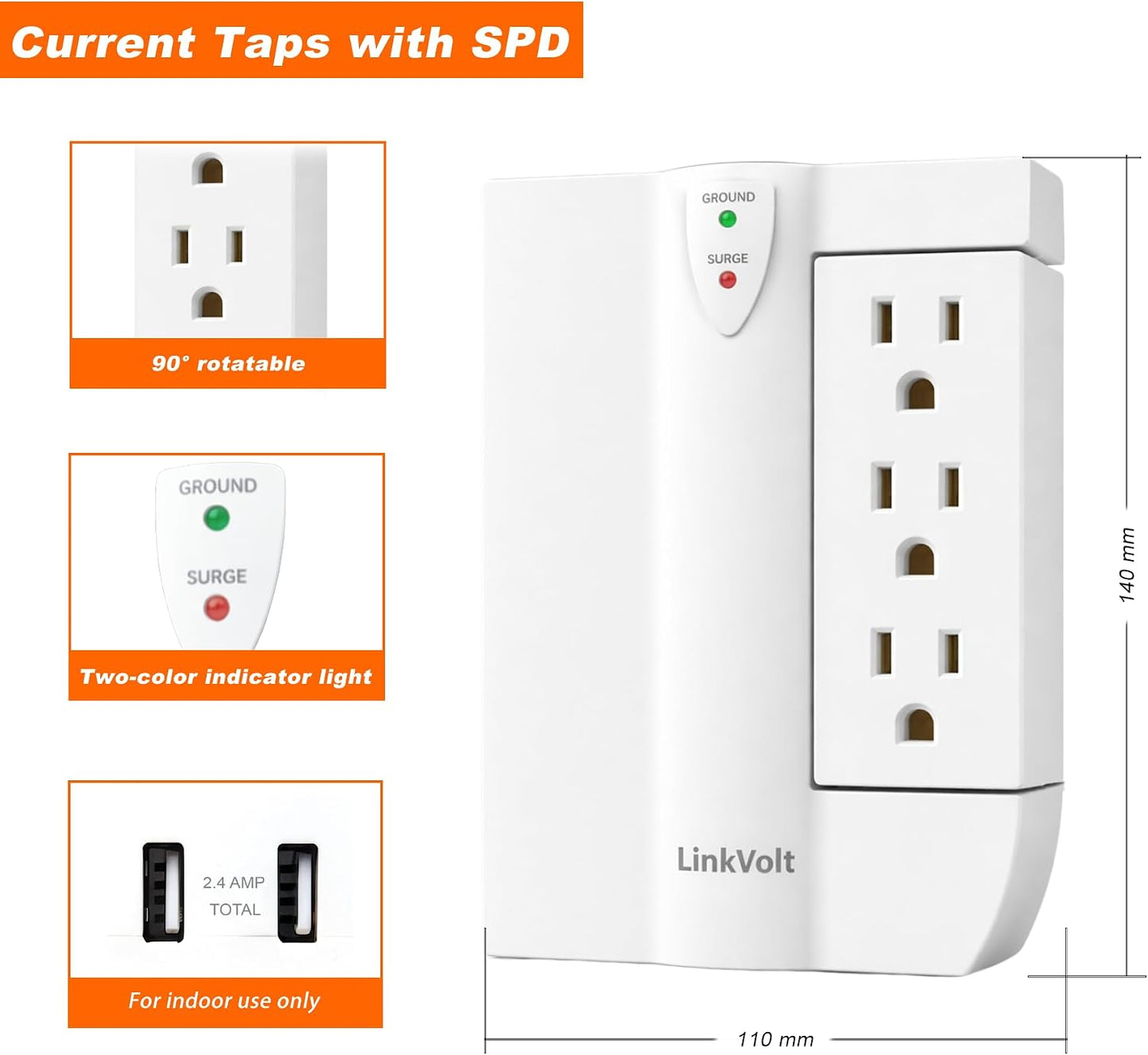 Protector sobretensiones 1200J 6 salidas CA 2 USB-A 18W ETL
