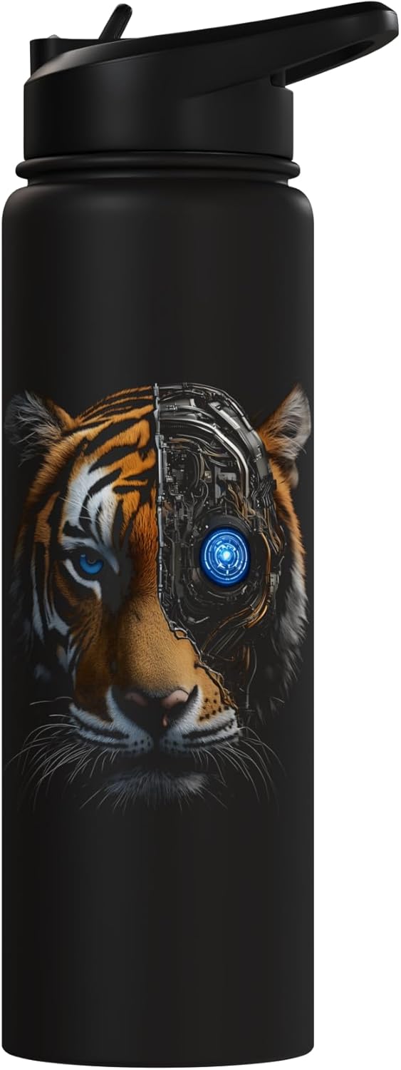 Botella de agua acero inoxidable con robot tigre cyborg