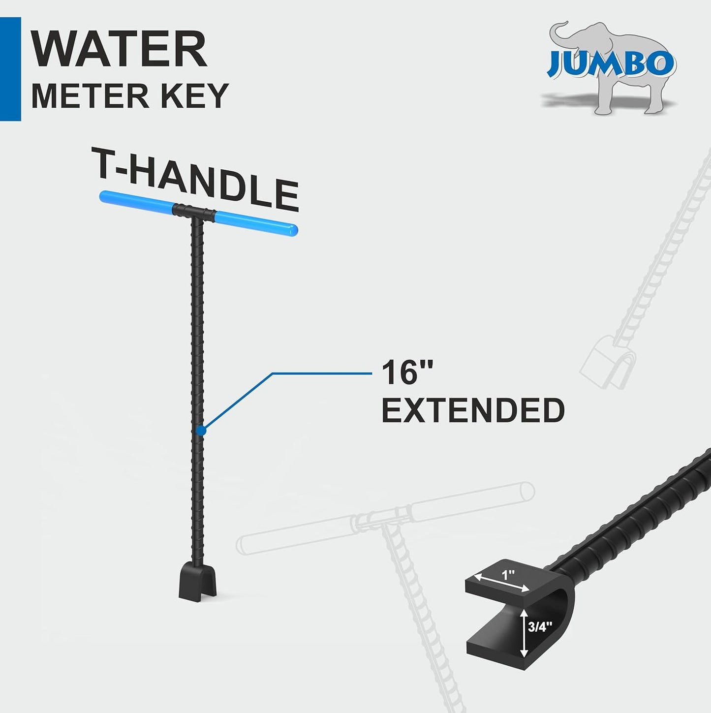 Llave medidor agua 16pulg mango T 7-1/2pulg