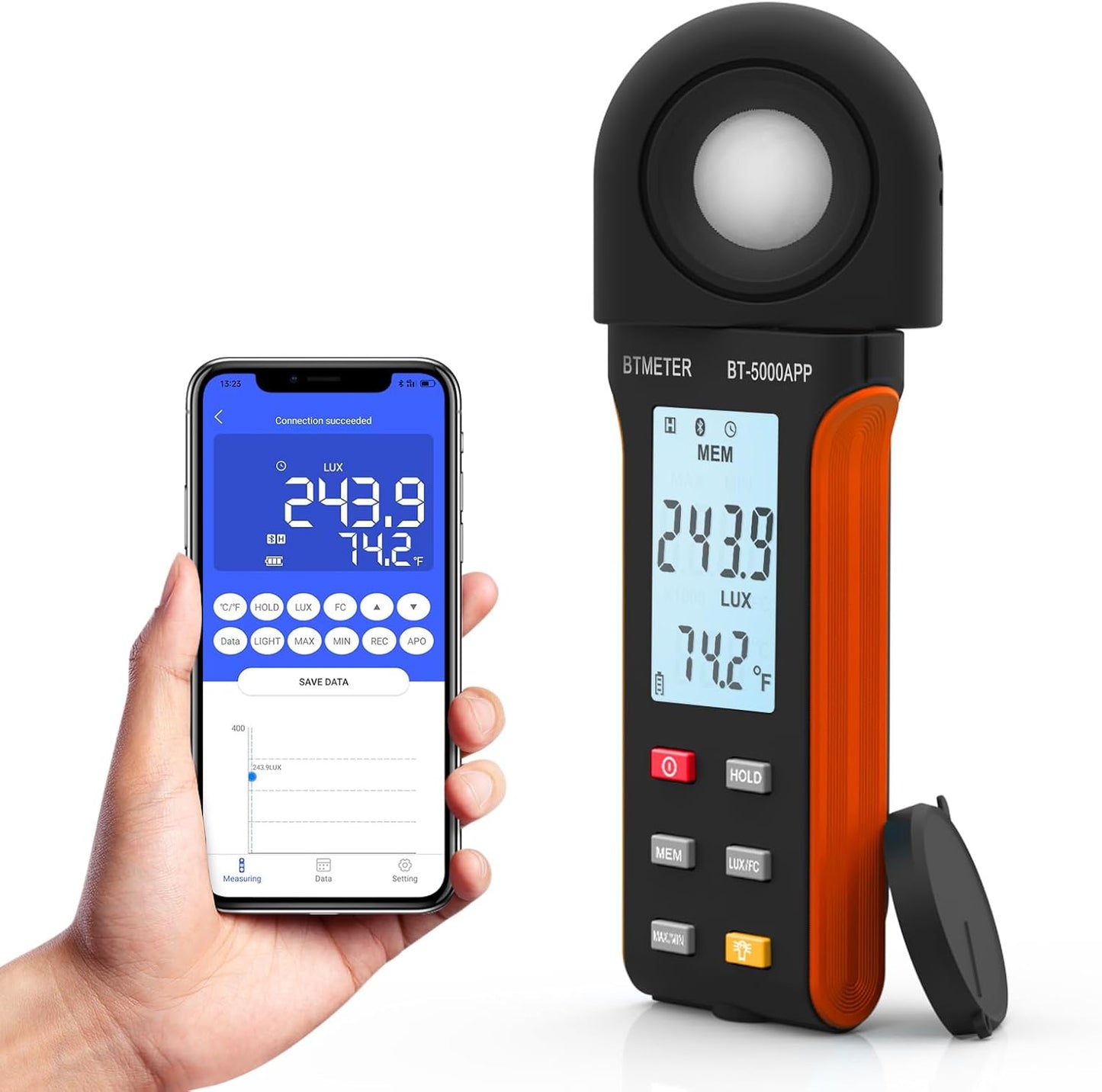 Medidor luz Bluetooth digital 1-400k Lux