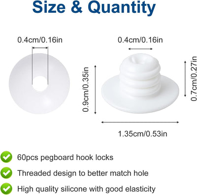 60 Cerraduras Silicona para Tablero Clavijas 1/4pulg Blanco