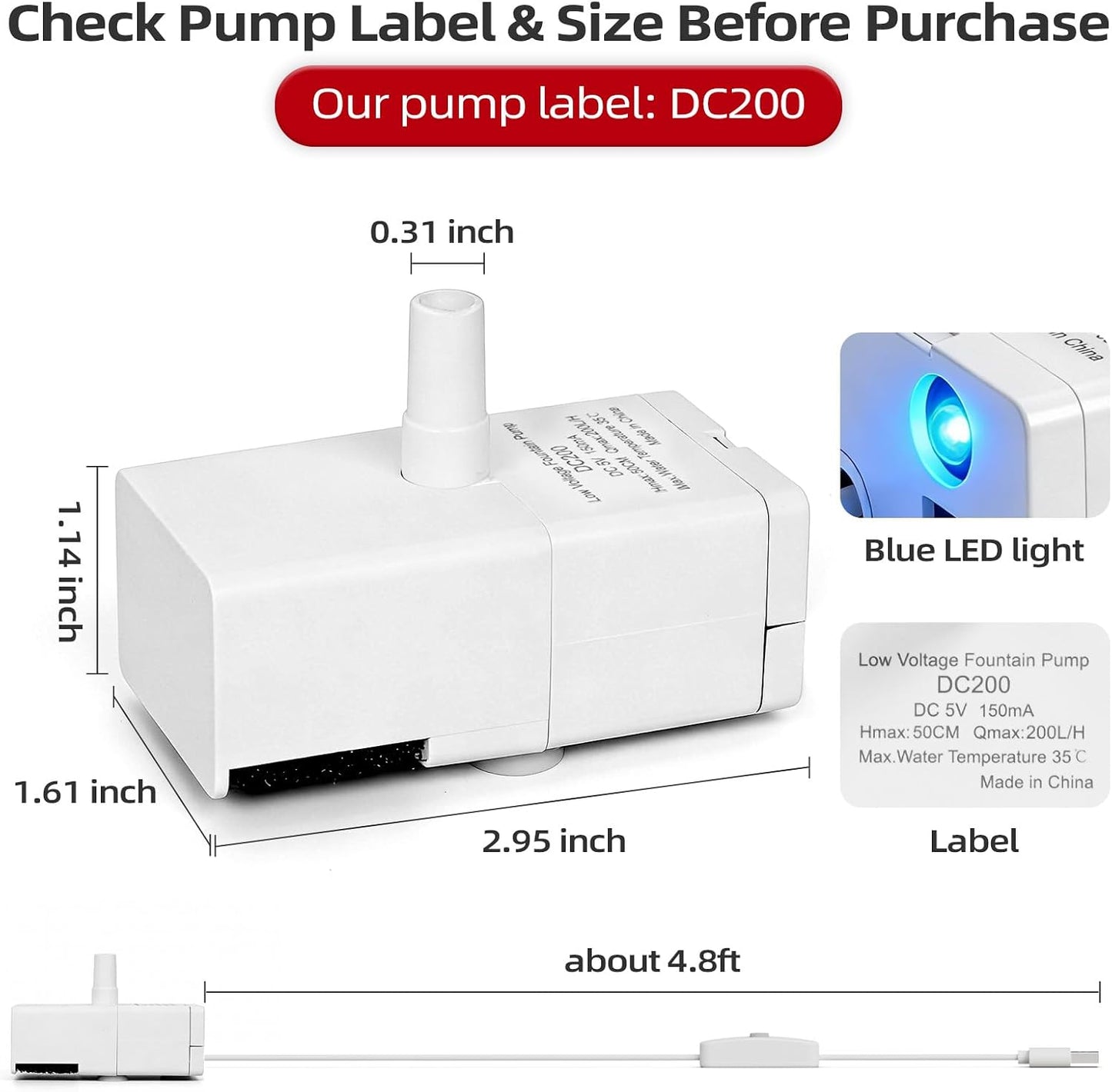 Bomba fuente agua gatos comp 50-108oz USB silenciosa