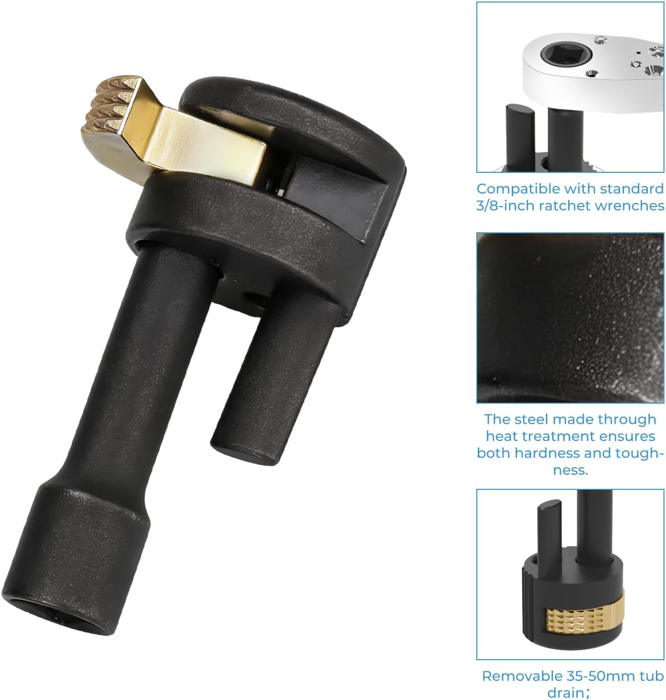 Herramienta retiro drenaje bañera llave 3/8pulg dorado