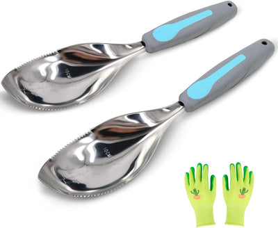 2 Pzas Pala Jardín Acero Inox Mango Ergonómico Cucharas Tierra Azul
