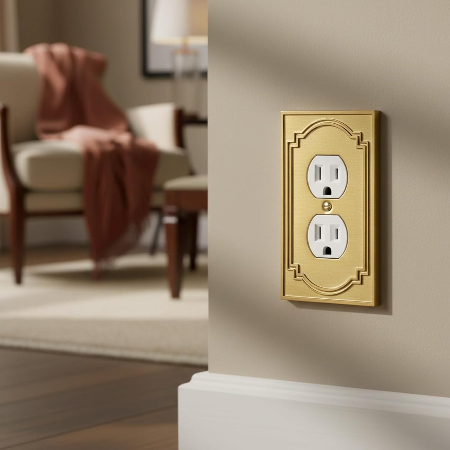 Placa pared metal dorado para interruptor luz latón cepillado