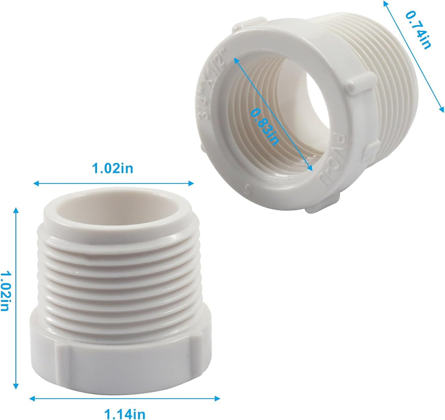 Adaptador PVC 3/4x1/2 pulg macho a hembra blanca