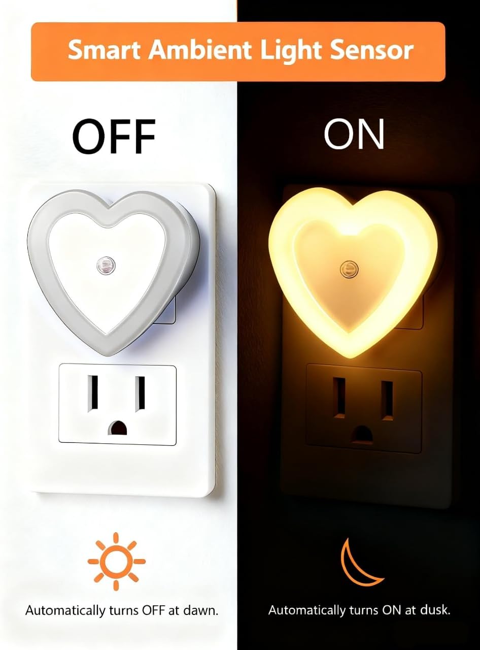 Luces nocturnas LED enchufables forma corazón sensor automático