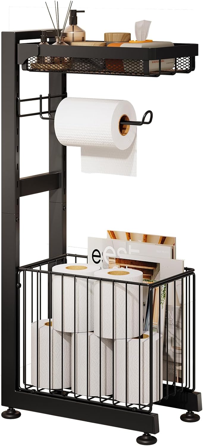 Soporte papel higiénico metal con estante cesta grande