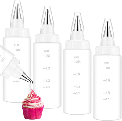 4 botellas exprimibles de plástico con puntas de acero inoxidable para glaseado