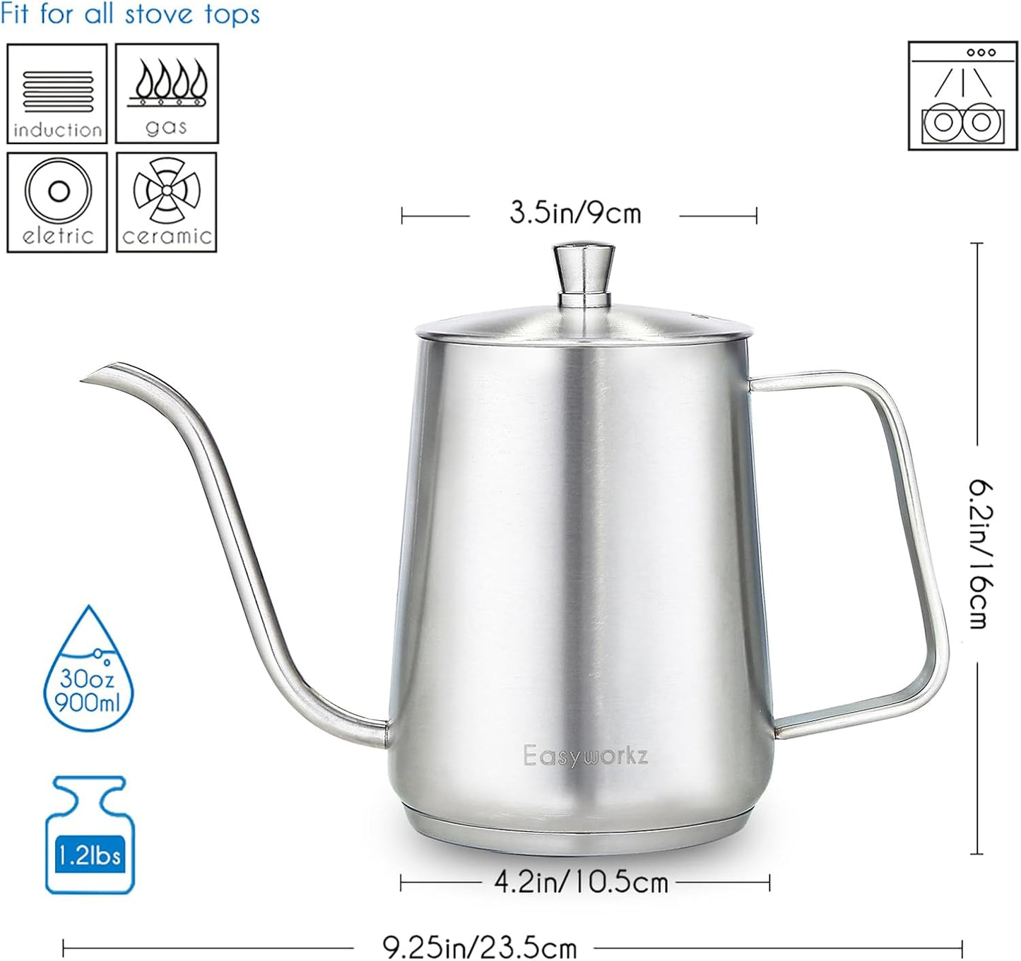 Hervidor de café con cuello de cisne de 30 oz