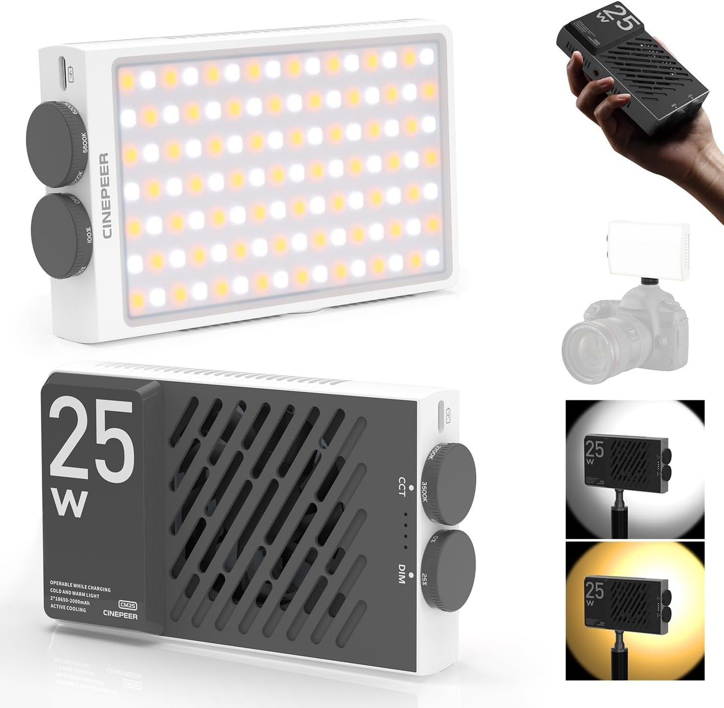 Luz video LED 25W mini portátil 2700K-6200K CRI≥96