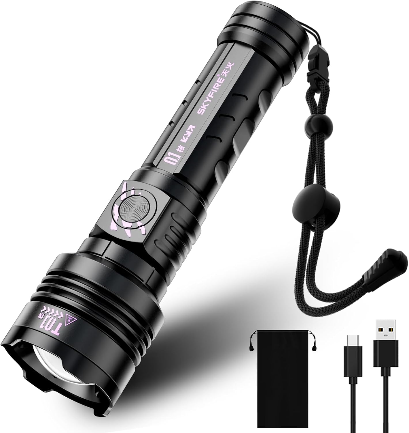 Linterna recargable USB-C 3000 lúmenes táctica con zoom