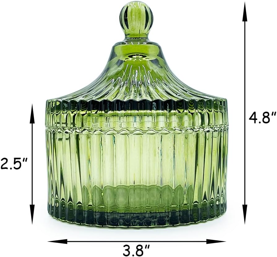 Tarro de cristal colorido con tapa verde oliva