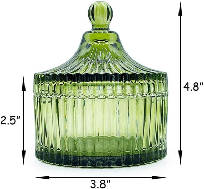 Tarro de cristal colorido con tapa verde oliva