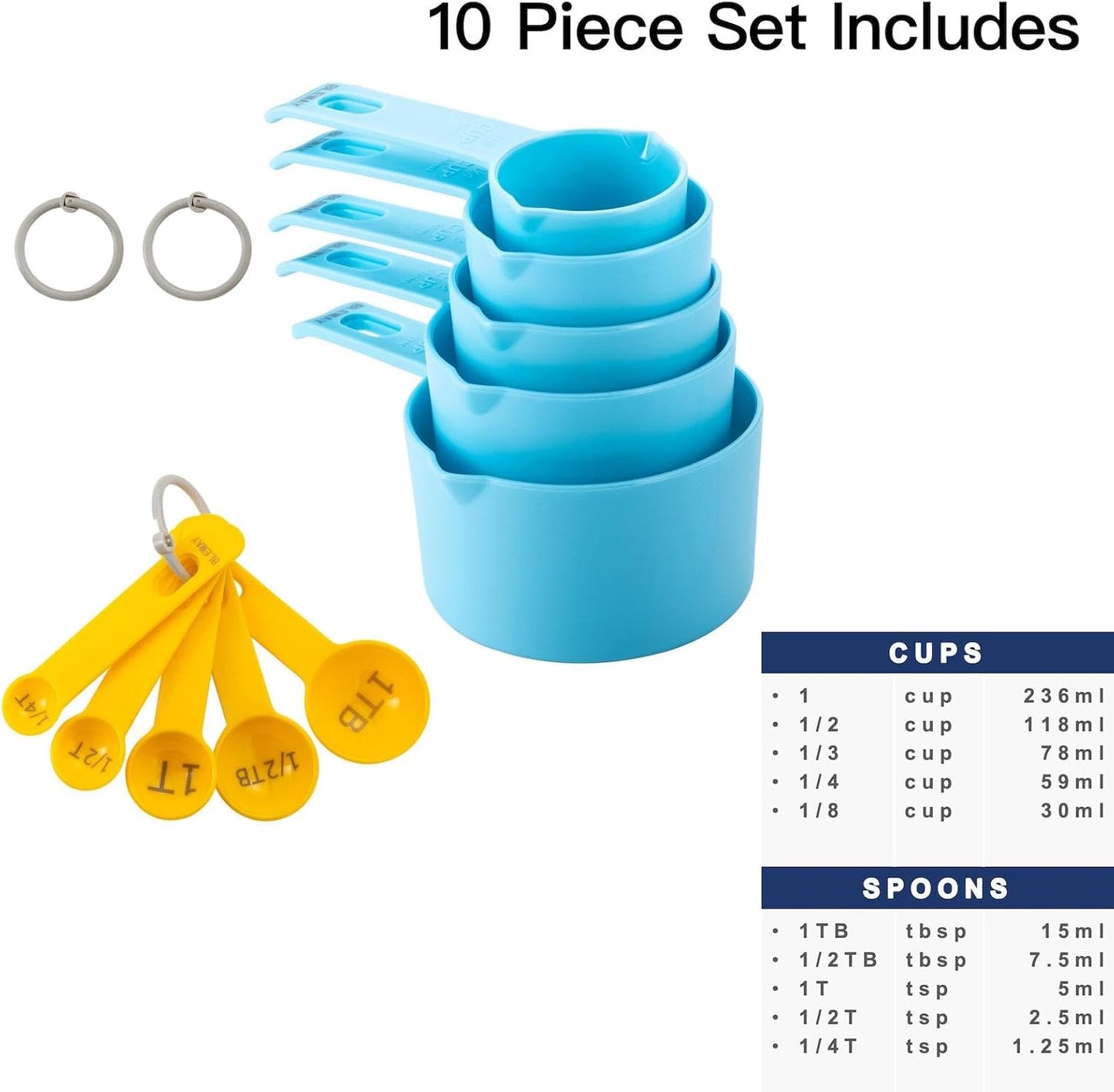 Set Tazas y Cucharas Medidoras Apilables Fáciles de Leer
