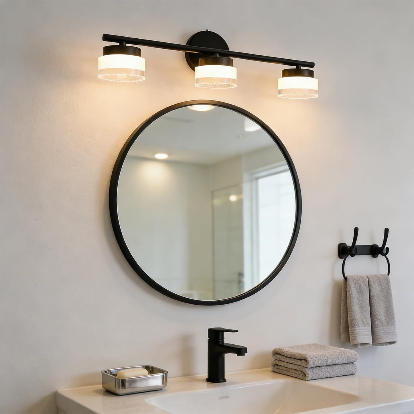 Lámpara LED tocador baño 3 luces 21pulg negro mate