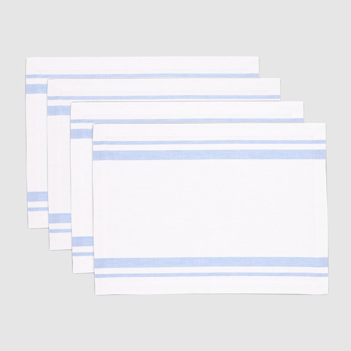Set 4 Manteles Lino A Rayas Fransesas Azul Polvoriento