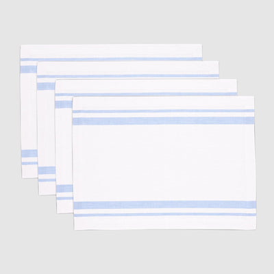 Set 4 Manteles Lino A Rayas Fransesas Azul Polvoriento