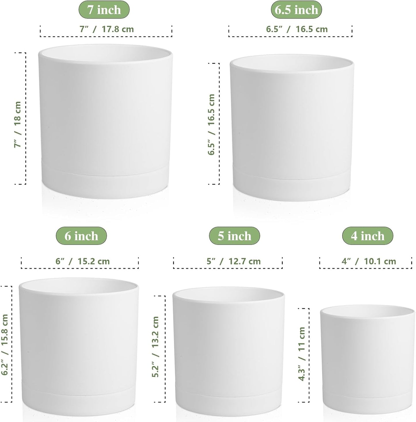5 Pzas Macetas Cilíndricas Plástico 4-7pulg Drenaje Jardín