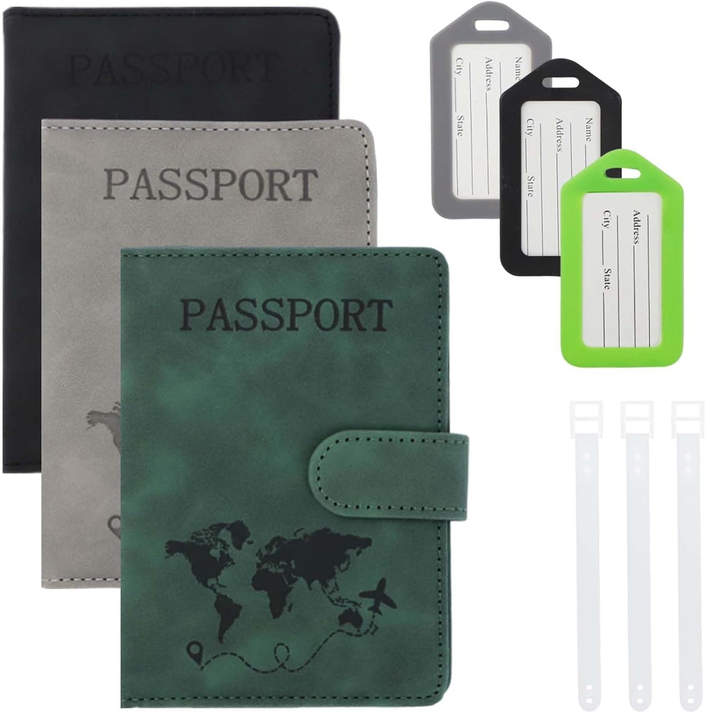 3 Pzas Titular Pasaporte Cuero PU Negro Verde Gris Minimalista