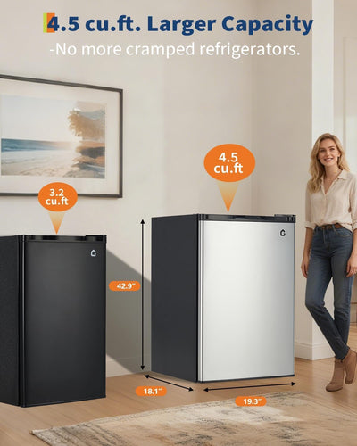 Nevera mini 4.5 Cu.Ft con congelador puerta reversible silenciosa