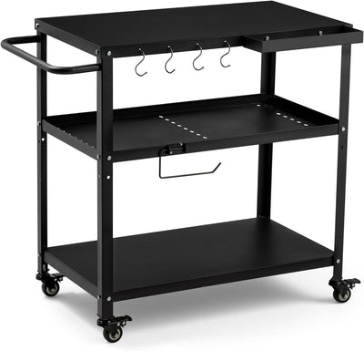 Mesa carrito parrilla 4 ruedas ganchos mango negro