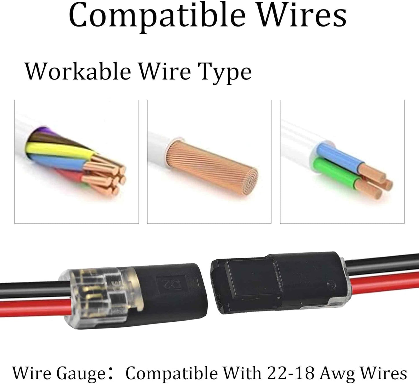 Conector doble cable LED 2 pines con hebilla 40 uds