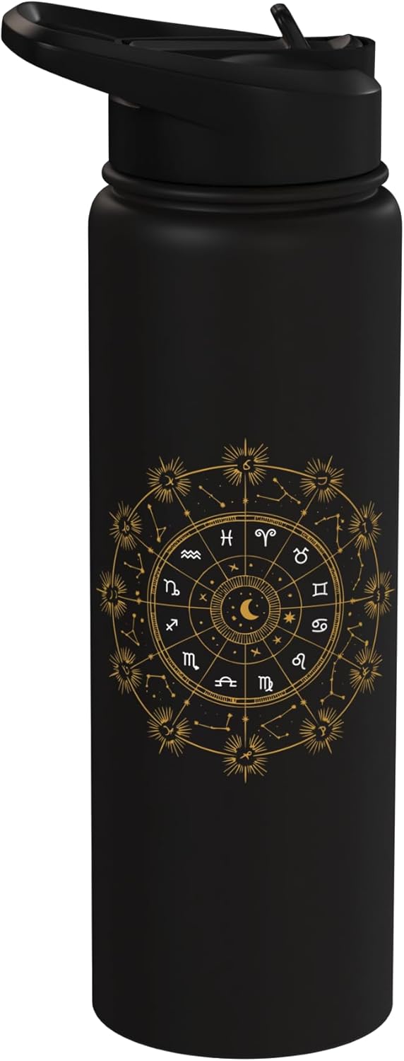 Botella de agua acero inoxidable aislada signo zodiacal