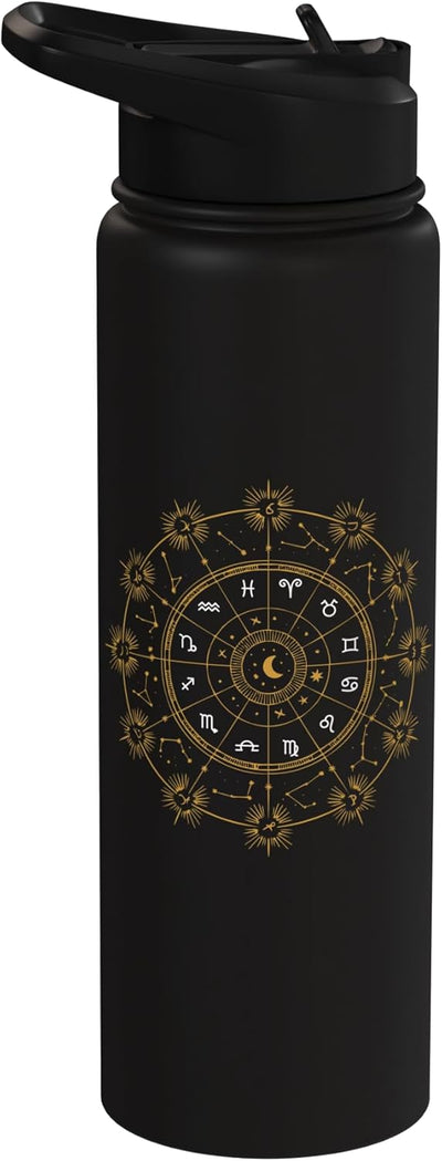 Botella de agua acero inoxidable aislada signo zodiacal