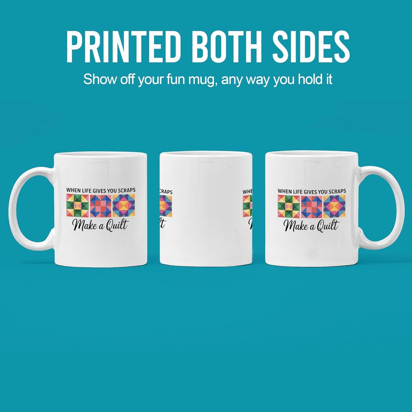 Taza de café de cerámica para coleccionista de telas de patchwork 11 oz blanco