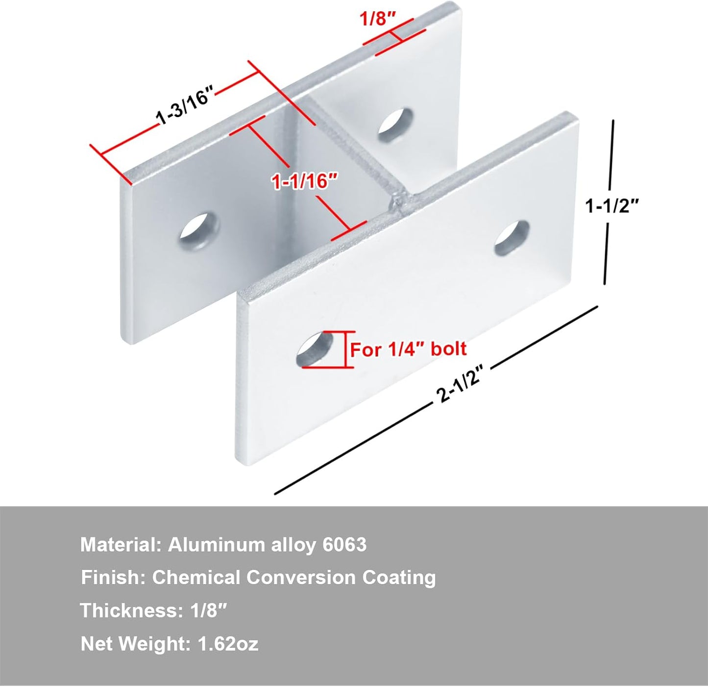 8 Soportes Alcoba H para Inodoro Panel 1pulg Aleación Aluminio