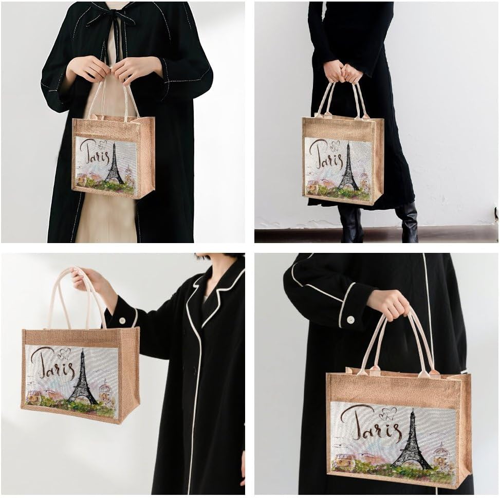 Bolsas de arpillera con asas, bolsa grande reutilizable para playa y eventos