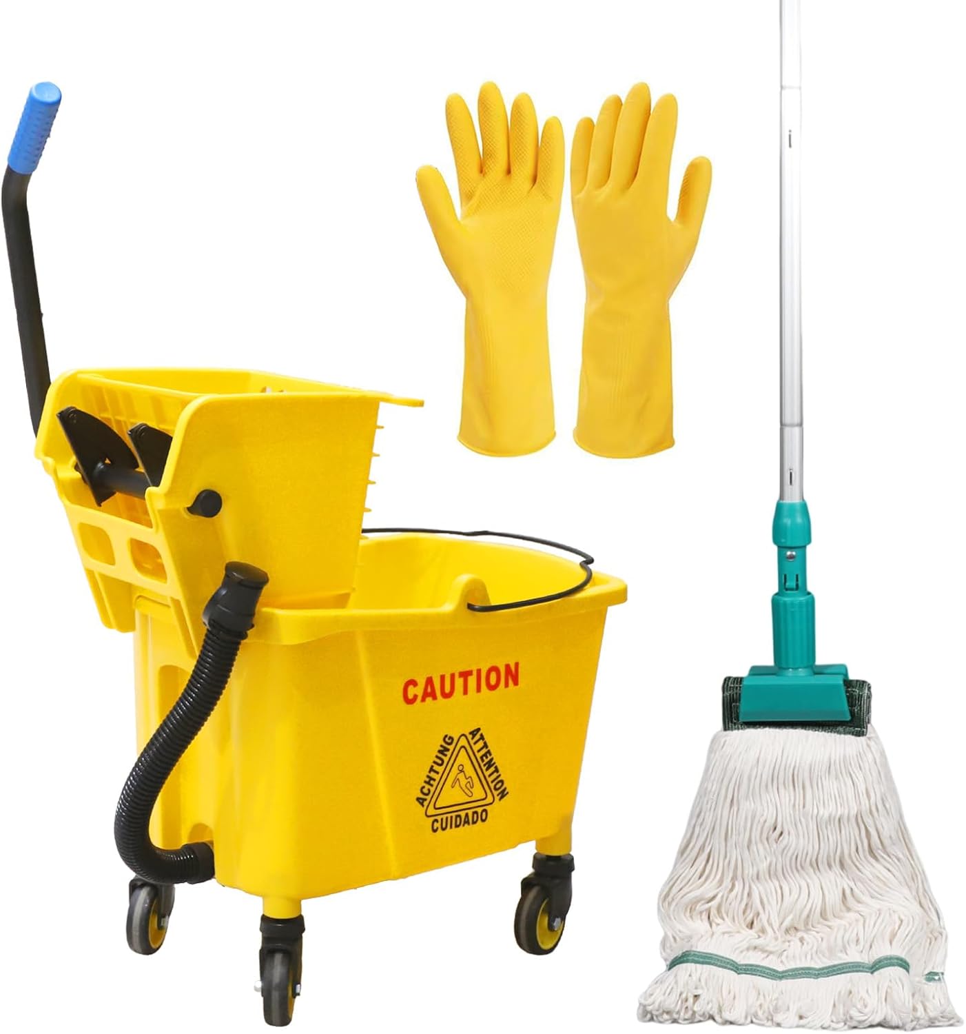 Escurridor cubo fregona 35qt amarillo con guantes