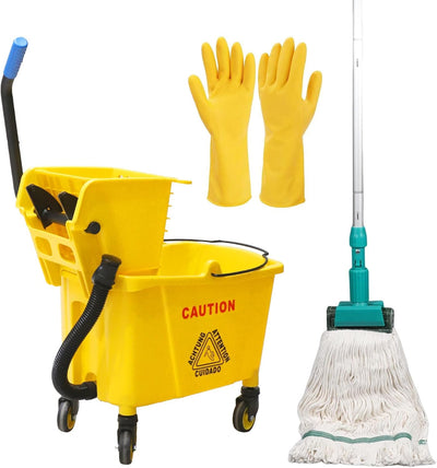 Escurridor cubo fregona 35qt amarillo con guantes