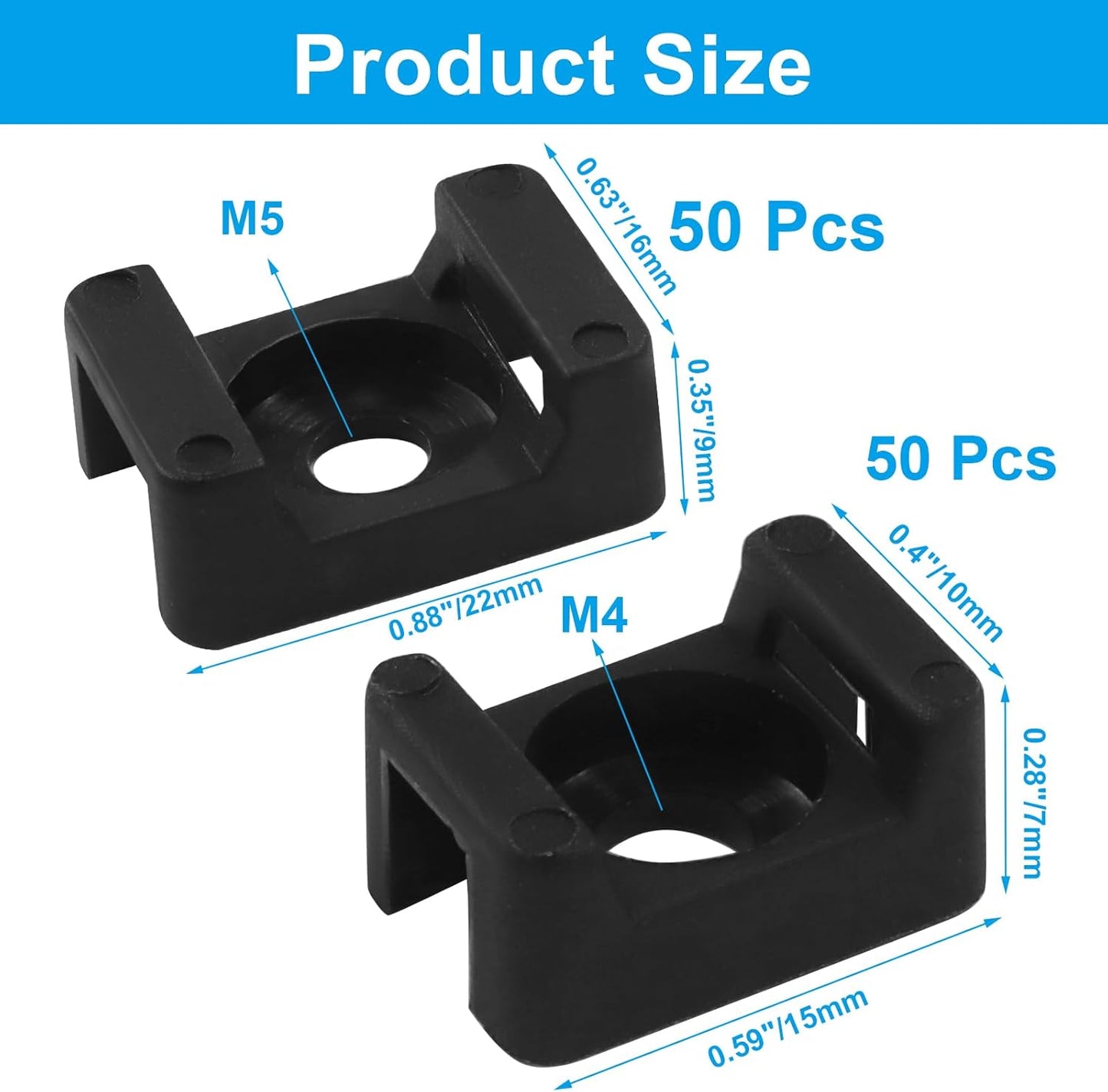 100 Pzas Soporte Cables M4/M5 Negro Tipo Silla para Hogar Oficina