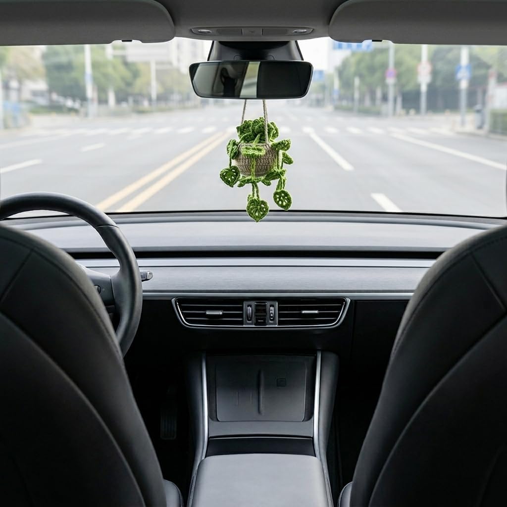 Cesta colgante para espejo coche poliéster verde