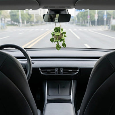 Cesta colgante para espejo coche poliéster verde