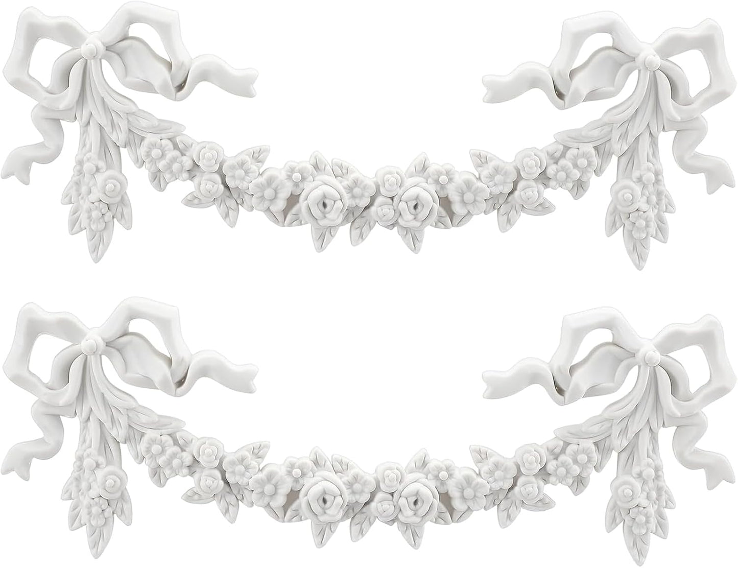 2 Apliques PVC Blanco Rosas y Lazo para Muebles