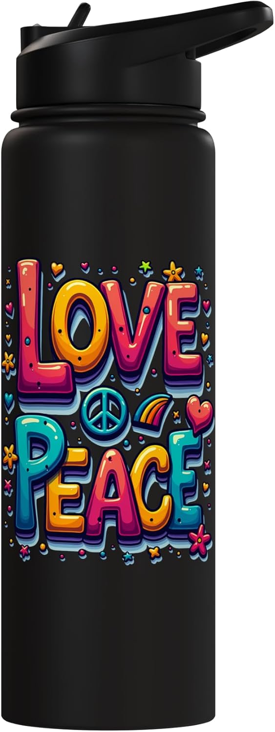 Botella de agua aislada retro flower power groovy love peace hippie