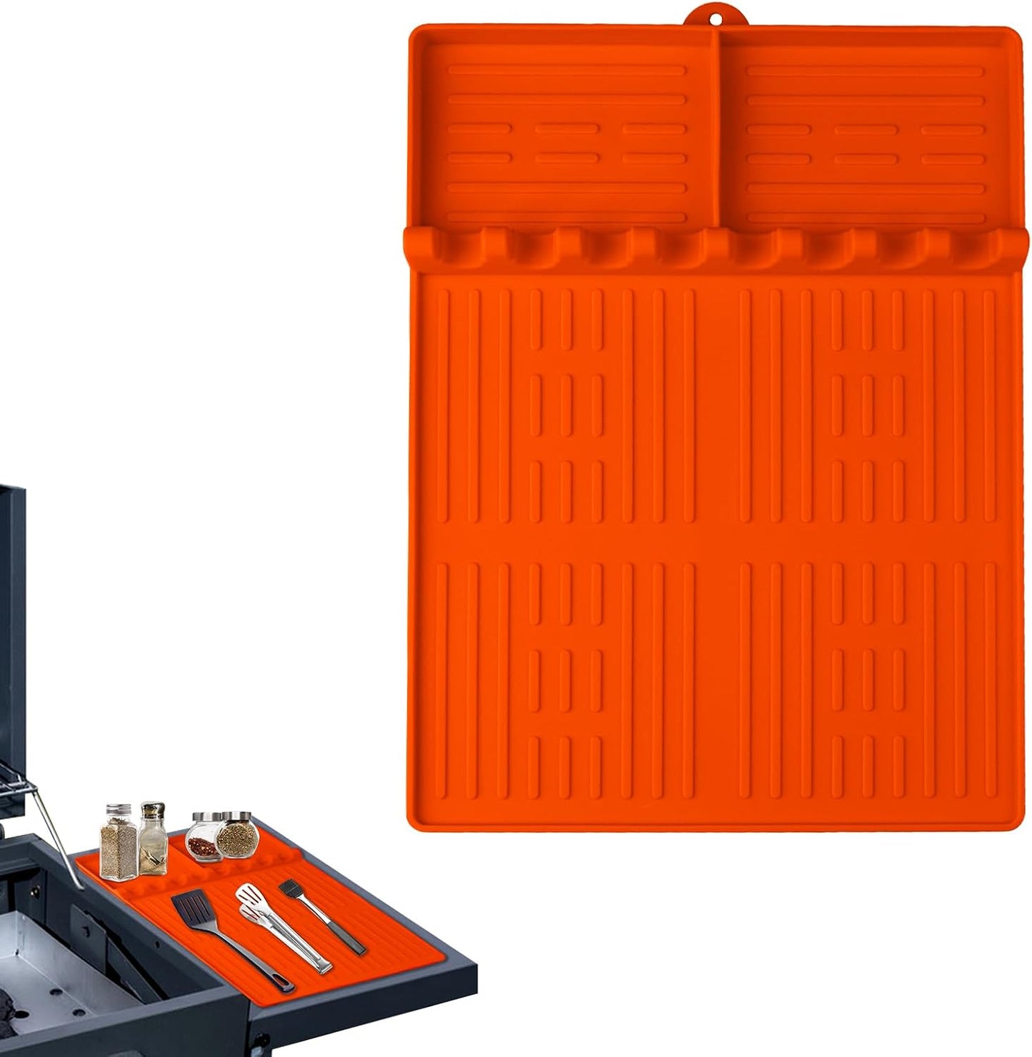 Alfombrilla silicona soporte herramientas parrilla naranja