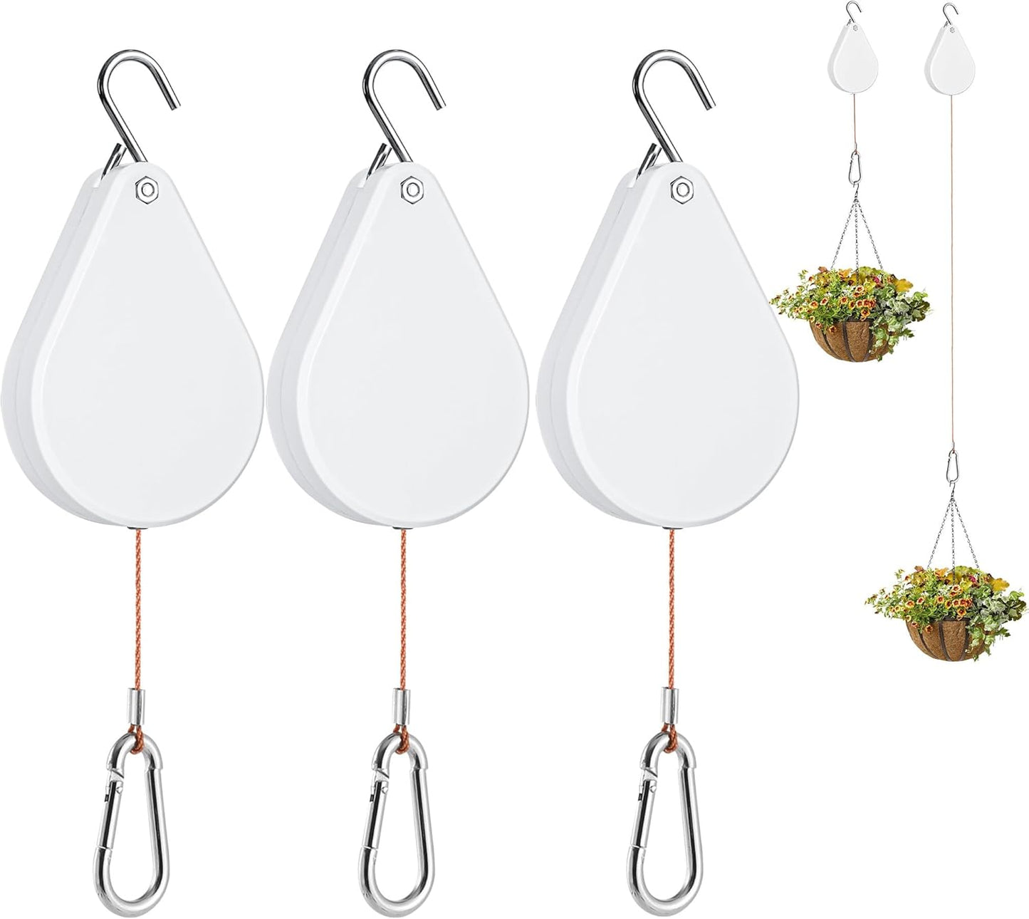 Colgador retráctil para plantas con poleas y gancho ajustable
