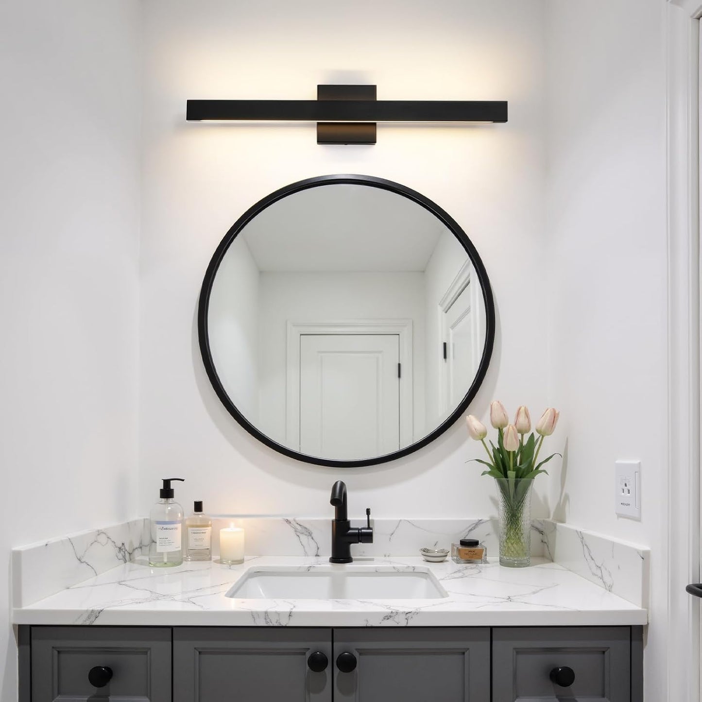 Lámpara tocador baño 24pulg LED negra 20W 5CCT regulable